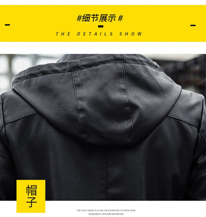 Fashion Men's New Hoodie Leather Jackets Autumn Casual Clothing Jacket Biker Motorcycle Slim Leisure Coats Windproof Warm 4Xl