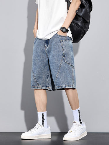 Men's Summer Denim Cargo Shorts Big Size 8XL 7XL 6XL Elastic Waist Straight Baggy Jeans Shorts