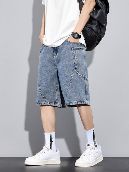 Men's Summer Denim Cargo Shorts Big Size 8XL 7XL 6XL Elastic Waist Straight Baggy Jeans Shorts