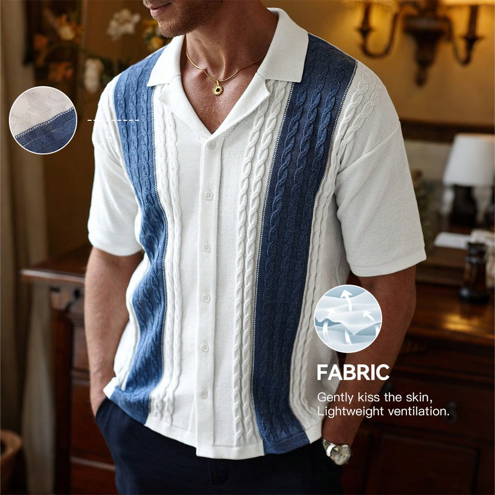 Men's Short Sleeve Summer Knit Lapel Striped Polo Shirt Fashion Light Luxury Popular Knitwear Breathable Casual Slim Top US Size