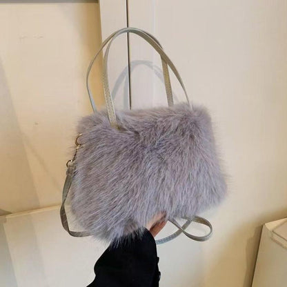Faux Fur Tote Bag Women's Bucket Plush Light Luxury Ladies Handbags Soft Winter Crossbody Shoulder Bags