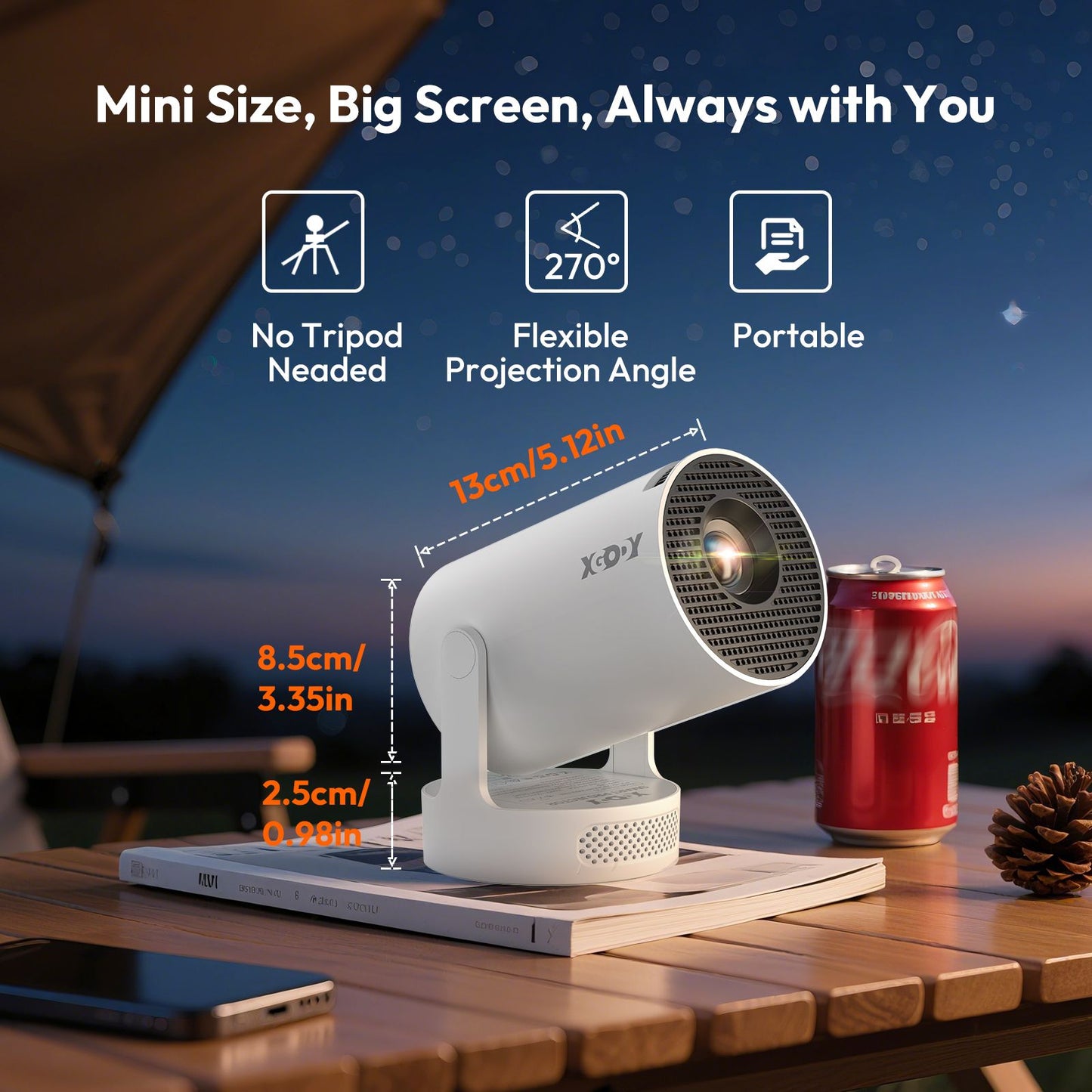 Projetor XGODY 4K HY300 Pro+ com alto-falante de 5W integrado 1280*720P Android 11 12000 Lumens Wifi6 BT5.4 Projetor Externo Portátil