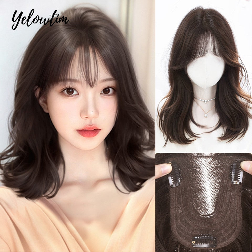 Yelowtim Aplique de Cabelo Sintético com Franja para Mulheres Aumenta o Volume de Cabelo no Topo da Cabeça