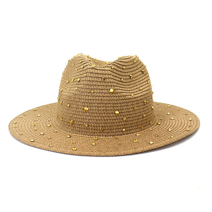 Hand made Diamond Straw Hat For Women's Summer Wide side Jazz Dress Cap Holiday Sun Protection Beach Hats