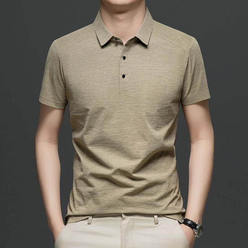 Summer business breathable short sleeved polo shirt with collar top, 2025 new item solid color collar short sleeved shirt