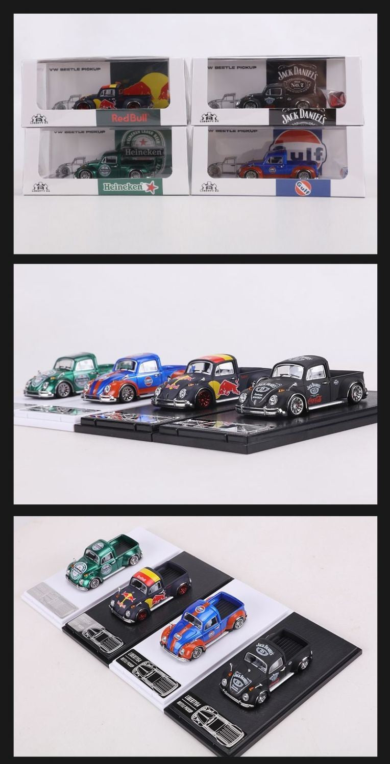 Liberty64 1:64 Scale Beetle Convertible Pickup Die-Cast Car Model Gulf Oil Series Custom Toys Miniature Alloy Simulation Vehicle