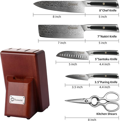 Facas Damasco Sunnecko 1-6Pcs/Set Faca de Cozinha Ultra Afiada com Núcleo VG10 Fio de Corte Utilitário Cutelo do Chef Santoku Fatiar Descascar