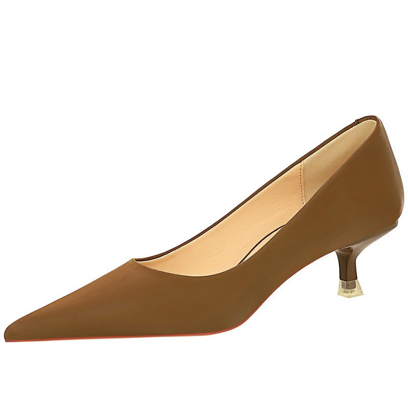 New Big Size Women's Boat Shoes Leather 4.5cm High Heels Pointed Toe Pumps Stilettos Basic Pump For Female White Black Wine Red