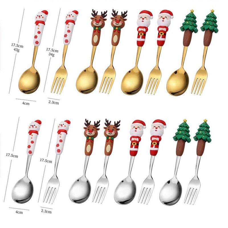 Conjunto de Talheres de Natal de Aço Inoxidável Garfos e Colheres de Sobremesa Utensílio de Cozinha para Jantares e Ocasiões Especiais