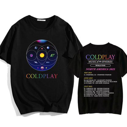Cold-play Music of The Spheres World Tour 2025 Tshirts Cotton Tees Heavy Mental Fashion Graphic T-shirt Short Sleeve Unisex Tops