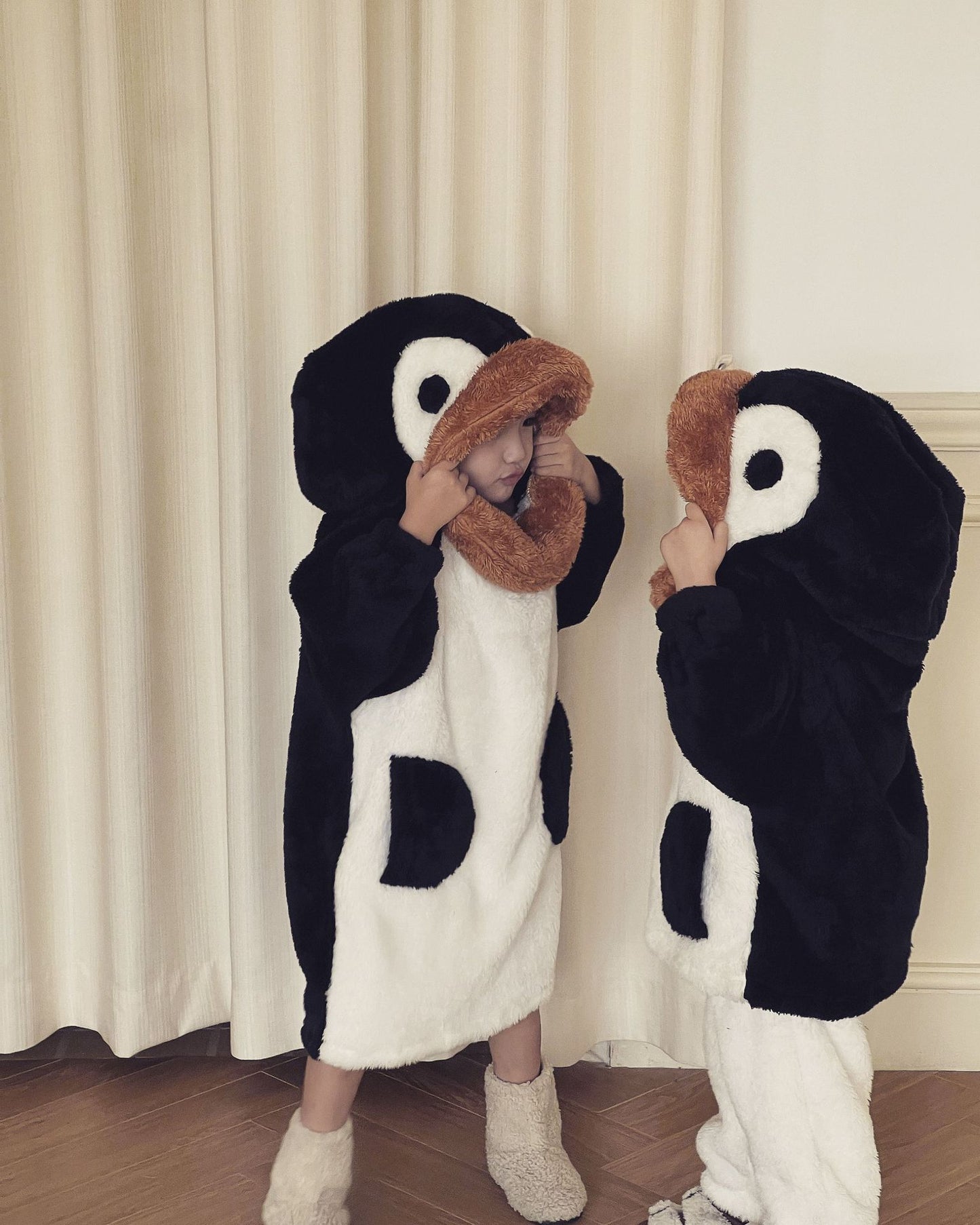 2025 Winter Infants Toddlers Pajamas Set Penguin Style Children's Warm Thicken Flannel Sleepwear Soft Loose 2 Pcs Suit Plush Pjs