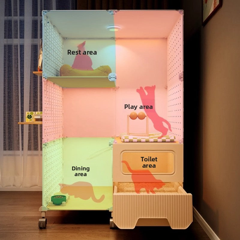 Gaiola Compacta para Gatos com Banheiro Tudo-em-Um Casa de Gatos Interna para Pequenos Espaços Mansão de Gatos com Economia de Espaço Placa de Caverna DIY Vila para Gatos