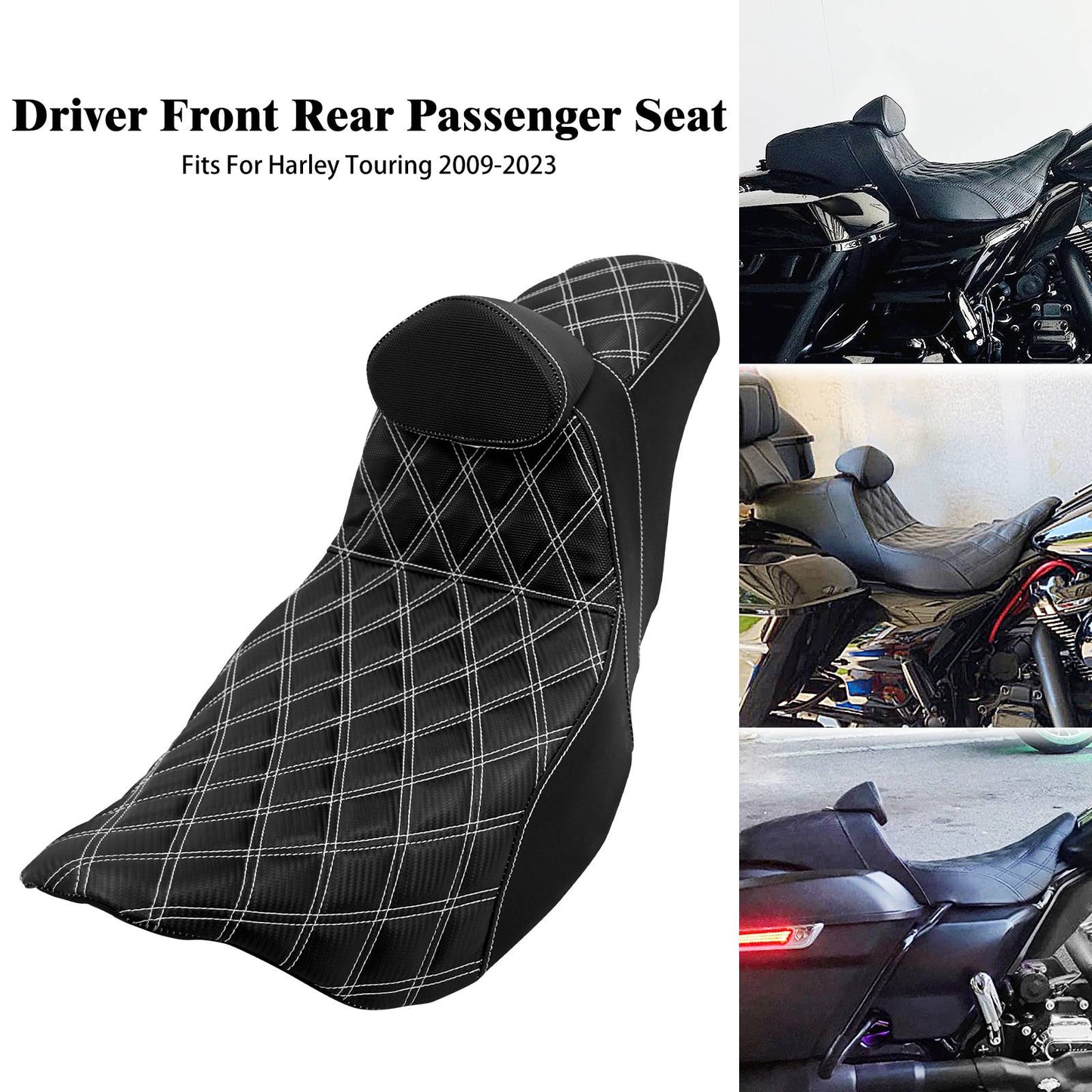 Assento de motocicleta para motorista e passageiro com encosto para Harley Touring Street Glide Road King FLHTK 09-2023