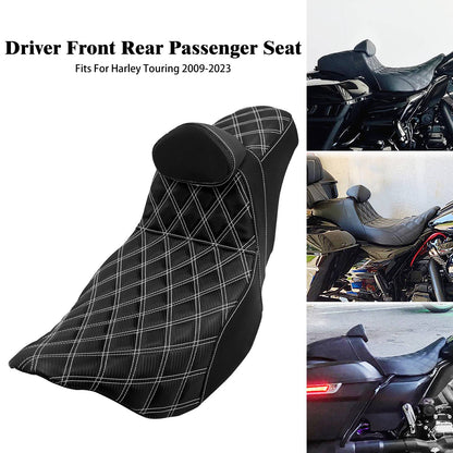 Assento de motocicleta para motorista e passageiro com encosto para Harley Touring Street Glide Road King FLHTK 09-2023