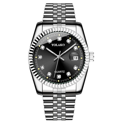 Watches for Women Simple Casual Student Fashion Quartz Diamond-Encrusted Steel Band Calendar Gold Set Men's Watch Couple