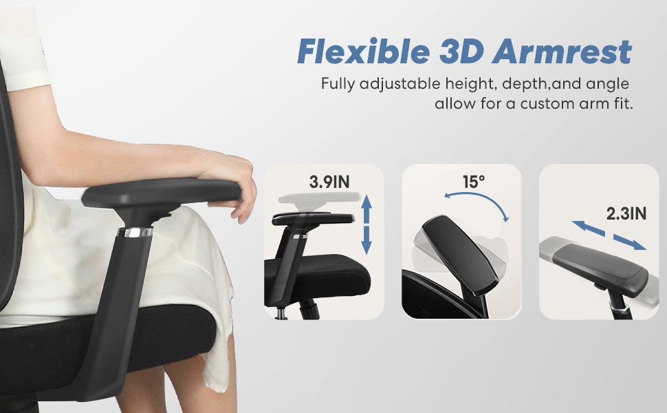 Nova Cadeira de Escritório Ergonômica em Malha com Suporte Lombar Ajustável Inclinação de 120° Cadeira de Computador Confortável com Braços Macios Retráteis