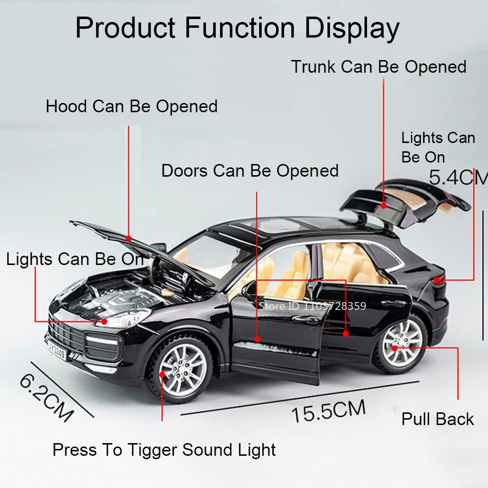 1:32 Cayenne Panamera Carros em Miniatura Liga Fundida Som Luz Portas Abertas Veículos de Fricção para Crianças Presentes