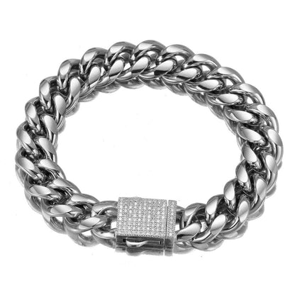 Joias Hip Hop 6mm-14mm Qualquer Comprimento 316L Aço Inoxidável Fivela de Cristal Fashion Pulseira Elos Miami Feminina Masculina