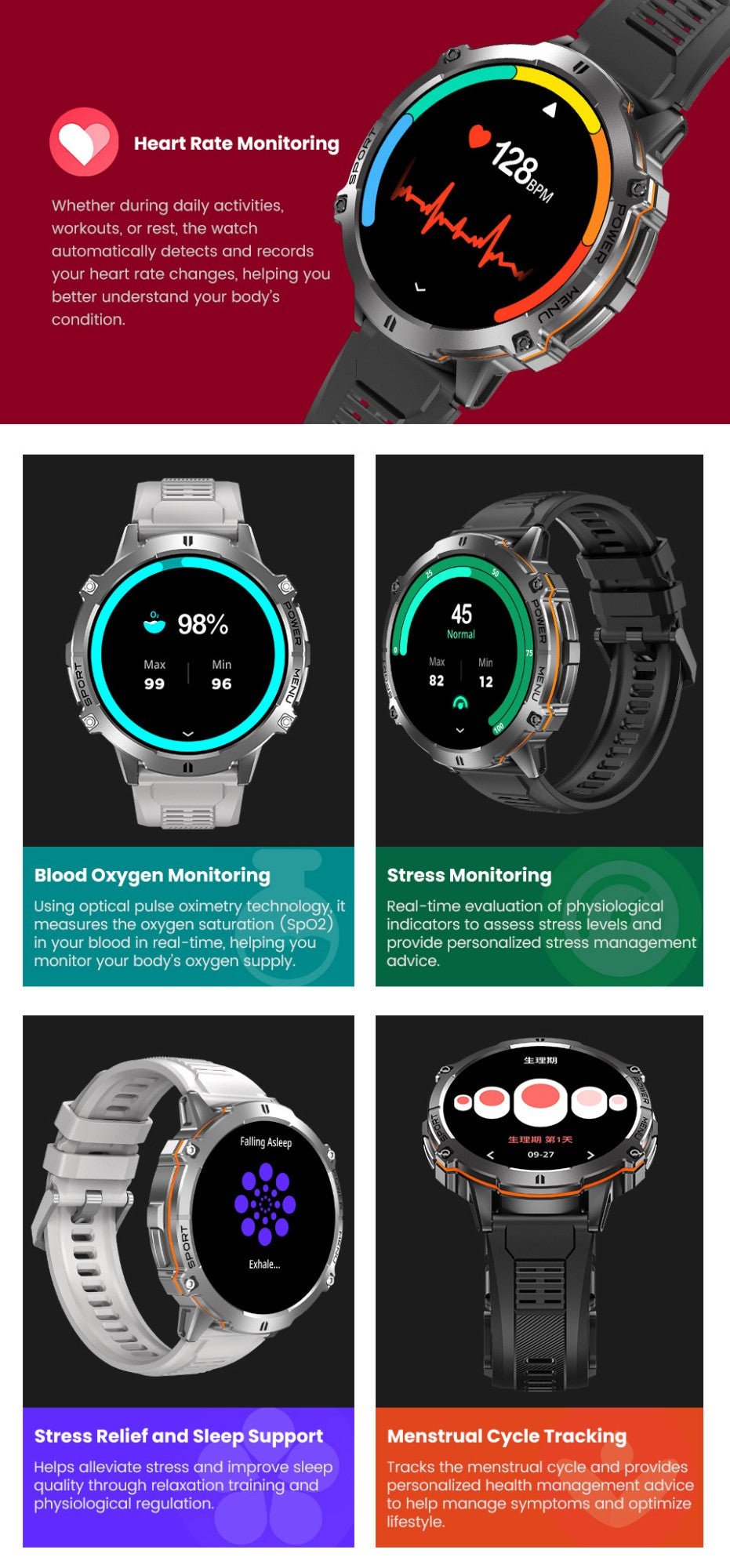 Novo relógio inteligente masculino com bateria de 1000mAh para uso externo, GPS, bússola, altímetro, à prova d'água 10ATM, frequência cardíaca, chamada BT, relógio inteligente esportivo para homem