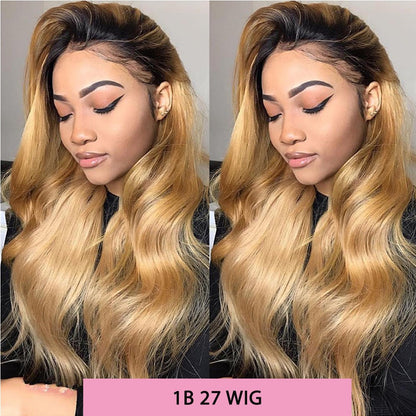 Peruca Front Lace Mel Loira Pré-arrancada 1B 27 Cabelo Humano Ombre Body Wave Peruca Front Lace Cabelo Humano 180% Bodywave Cru 30 Polegadas