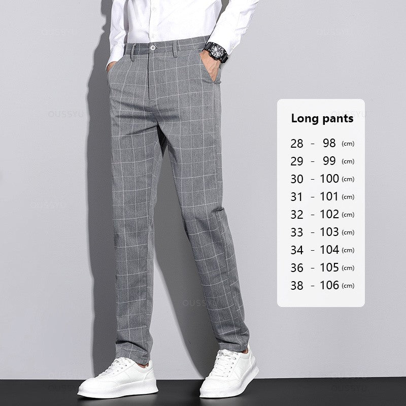 High Quality Plaid Stripe Ankle Length Pants Men Business Long Length Pant Straight Korea Grey Black Suit Formal Trousers Male