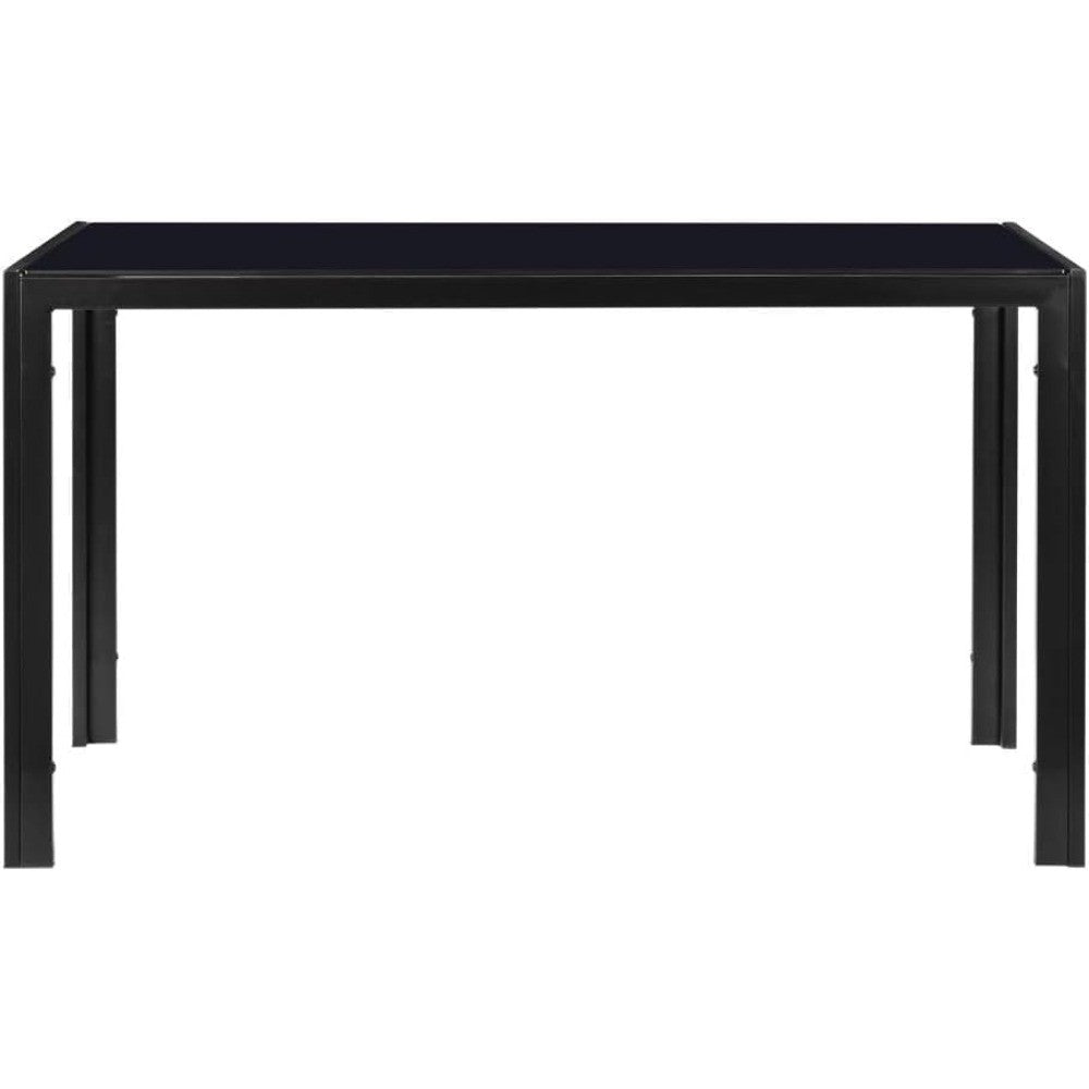Modern Rectangular Dining Table with Black Glass Top, Steel Frame, Seats 4, Easy to Clean, Ideal for Kitchen Use