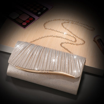 Luxury Pleated Ladies Evening Bag Candy Polyester Clutch Purses for Women Pearl Decorated Wedding Party and Messenger Bag