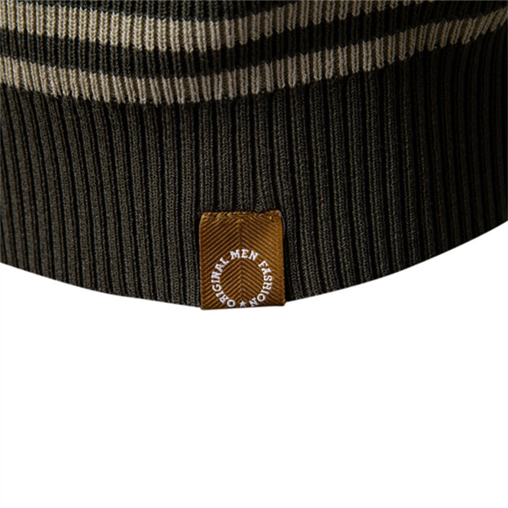 ?AIOPESON 2025 Men's Contrast Striped Polo Shirt - Lightweight V-Neck Knit Top with Breathable Textured Panels