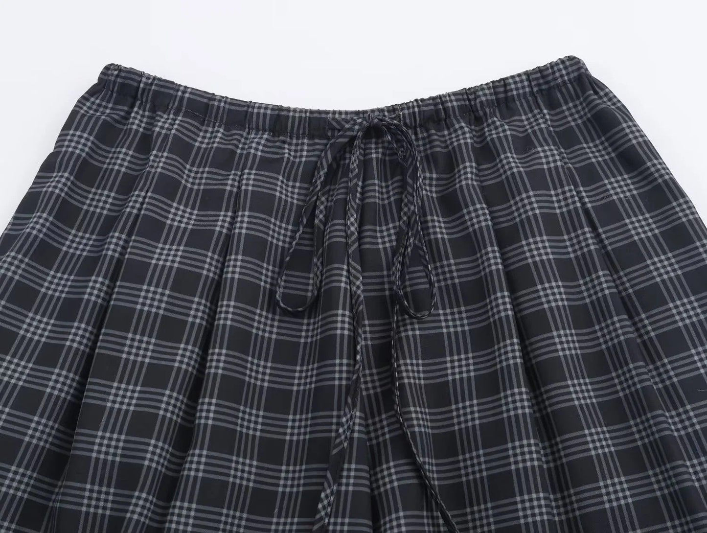 Women's 2025 Autumn Fashion Versatile Ramie Bloomers Plaid Printed Loose Pants Female High-Waist Drawstring Casual Trousers