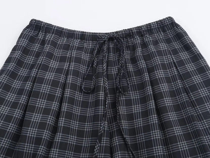 Women's 2025 Autumn Fashion Versatile Ramie Bloomers Plaid Printed Loose Pants Female High-Waist Drawstring Casual Trousers