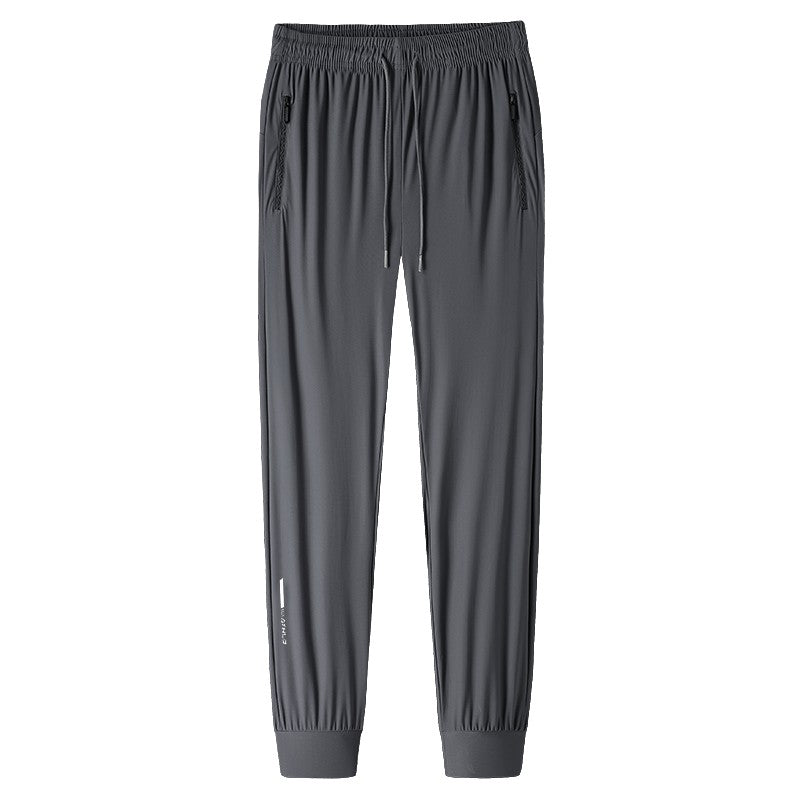 Calça jogging masculina com cordão na cintura, fresca, de secagem rápida e respirável, calça esportiva da moda de alta elasticidade, adequada para fitness