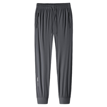 Calça jogging masculina com cordão na cintura, fresca, de secagem rápida e respirável, calça esportiva da moda de alta elasticidade, adequada para fitness