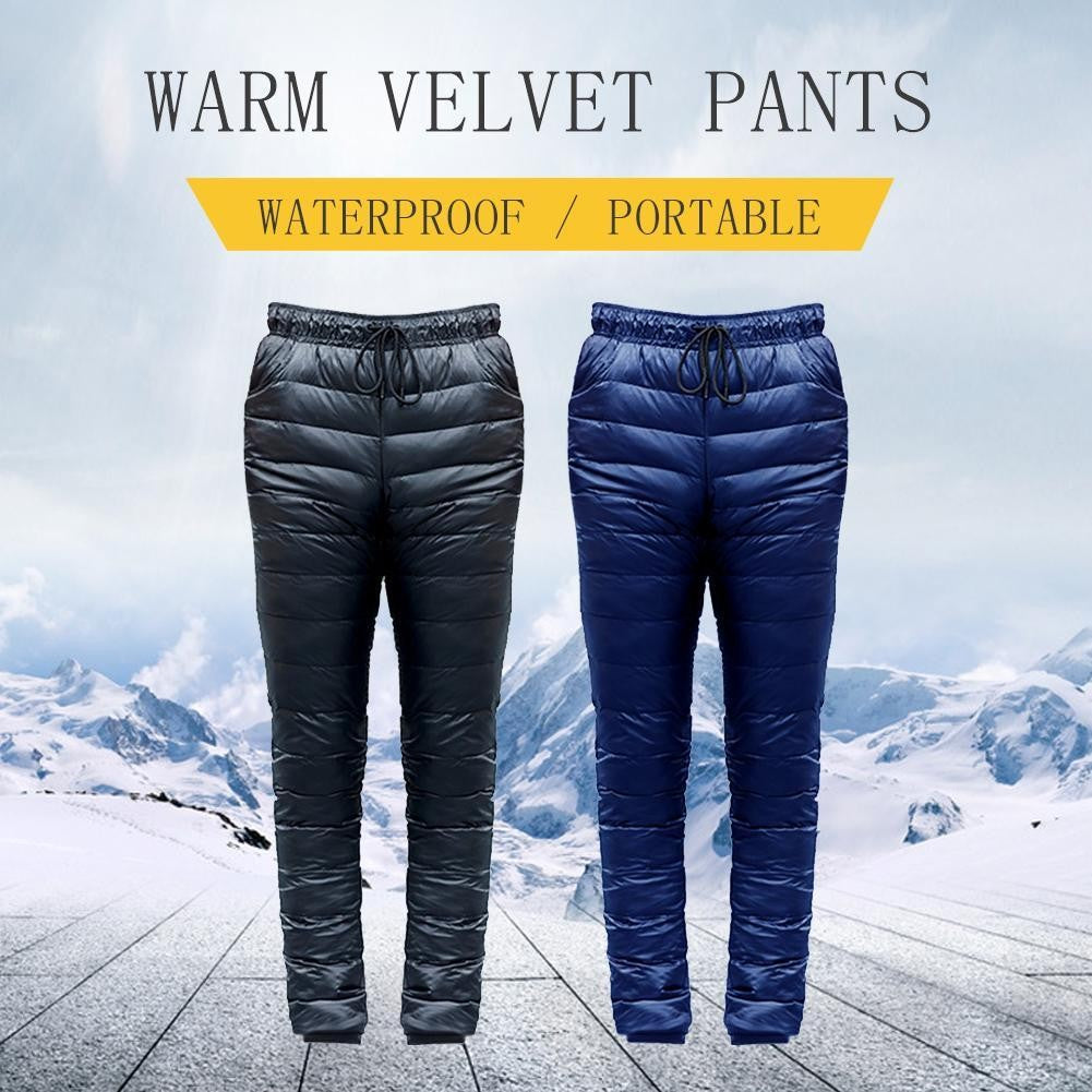 Plus Size Thickened Camp Down Pants Skiing Climbing Warm Slim Trousers Men for Family Outdoor Camping Accessories