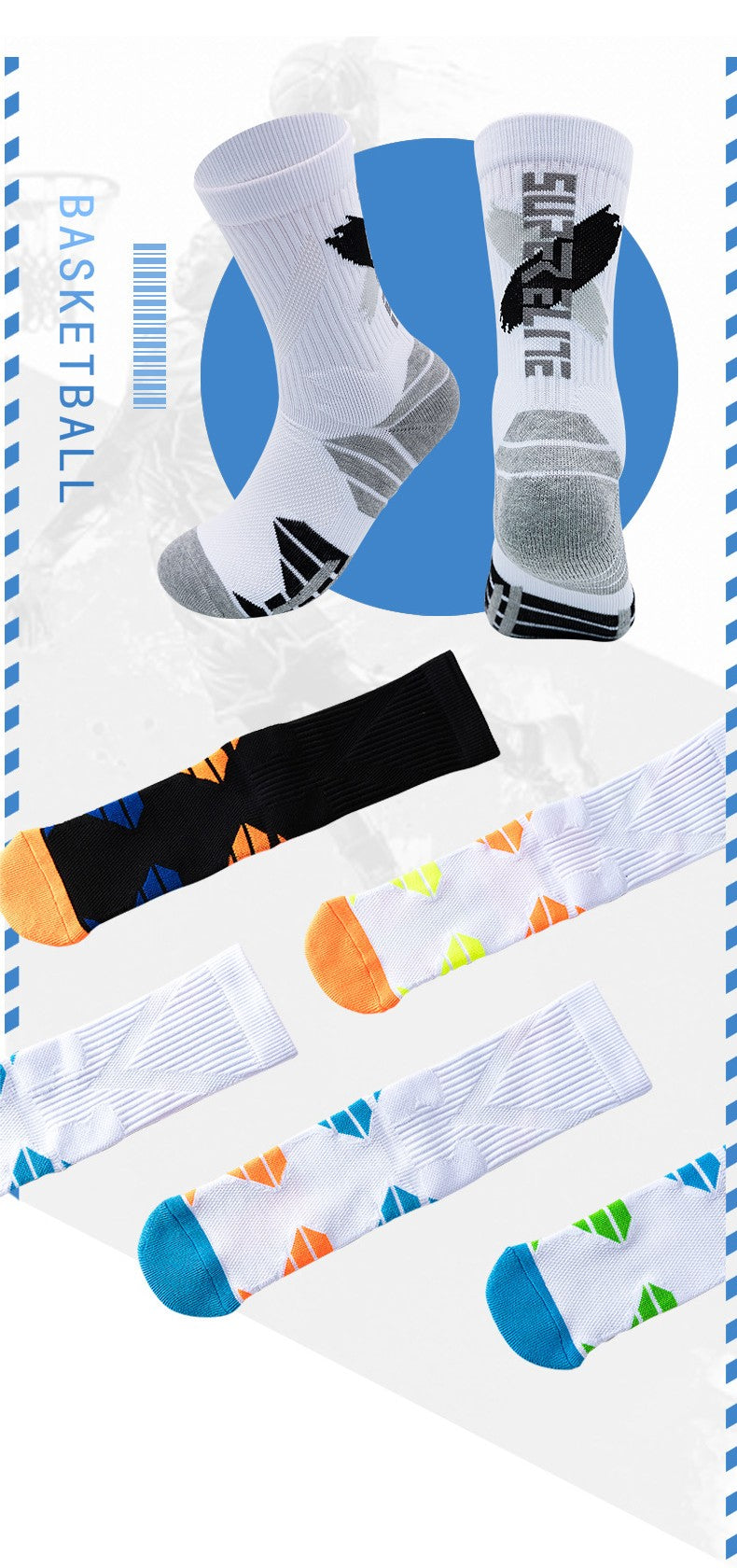 1 Pair High Tube Professional Practical Sport Socks Men's Towel Bottom Thickened Shock Absorbing Contrast Color Elite Socks