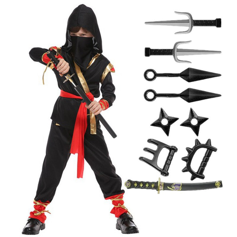 Ninja Samurai Costume Set for Child Halloween Cosplay with Sword Accessories Japanese Warrior Outfit New Year Performance Party