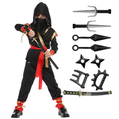 Ninja Samurai Costume Set for Child Halloween Cosplay with Sword Accessories Japanese Warrior Outfit New Year Performance Party