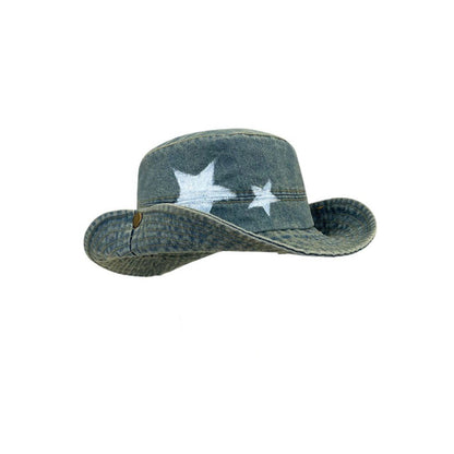 Kawaii Denim Star Fisherman Hat Wide Brim Y2K Outdoor Sun Hat Sunshade Adjustable Western Cowboy Hat Fishing
