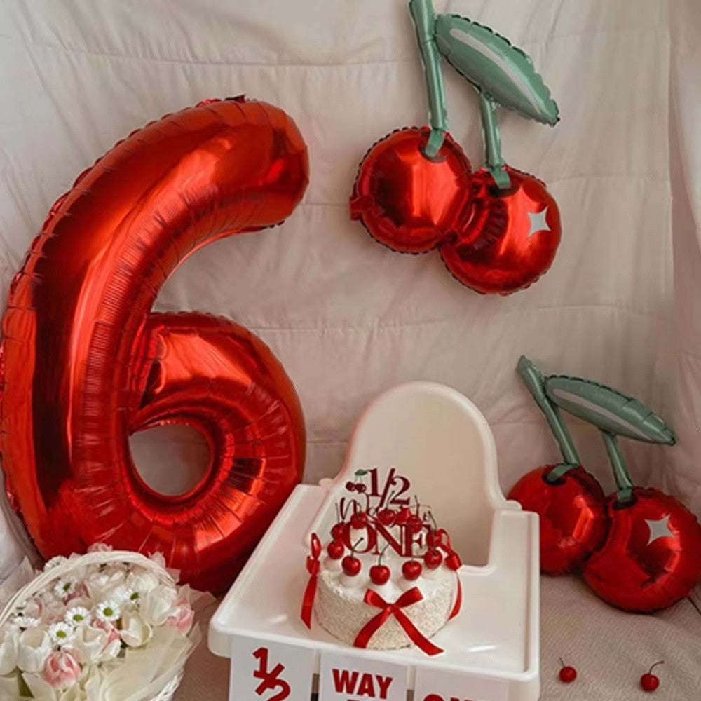 2pcs Cherry Foil Balloons with 32inch Red Number Balloon for Summer Fruit Theme Kids Birthday Baby Shower Party Decoration