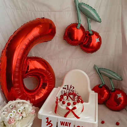 2pcs Cherry Foil Balloons with 32inch Red Number Balloon for Summer Fruit Theme Kids Birthday Baby Shower Party Decoration