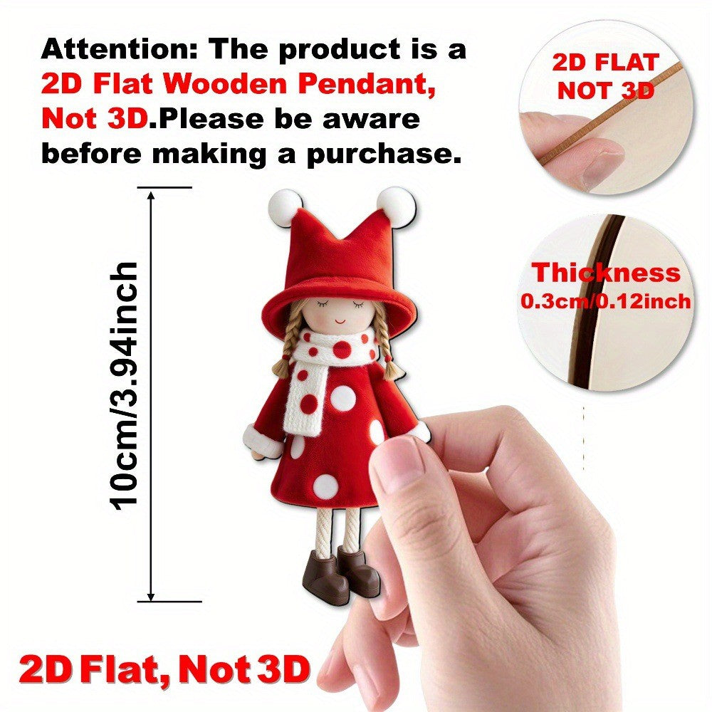 Runtow 16pcs 2D Wooden Christmas Angel Doll Pendant, Merry Christmas Tree Hanging Decoration, Xmas Gifts,Navidad 2026 ,New Year