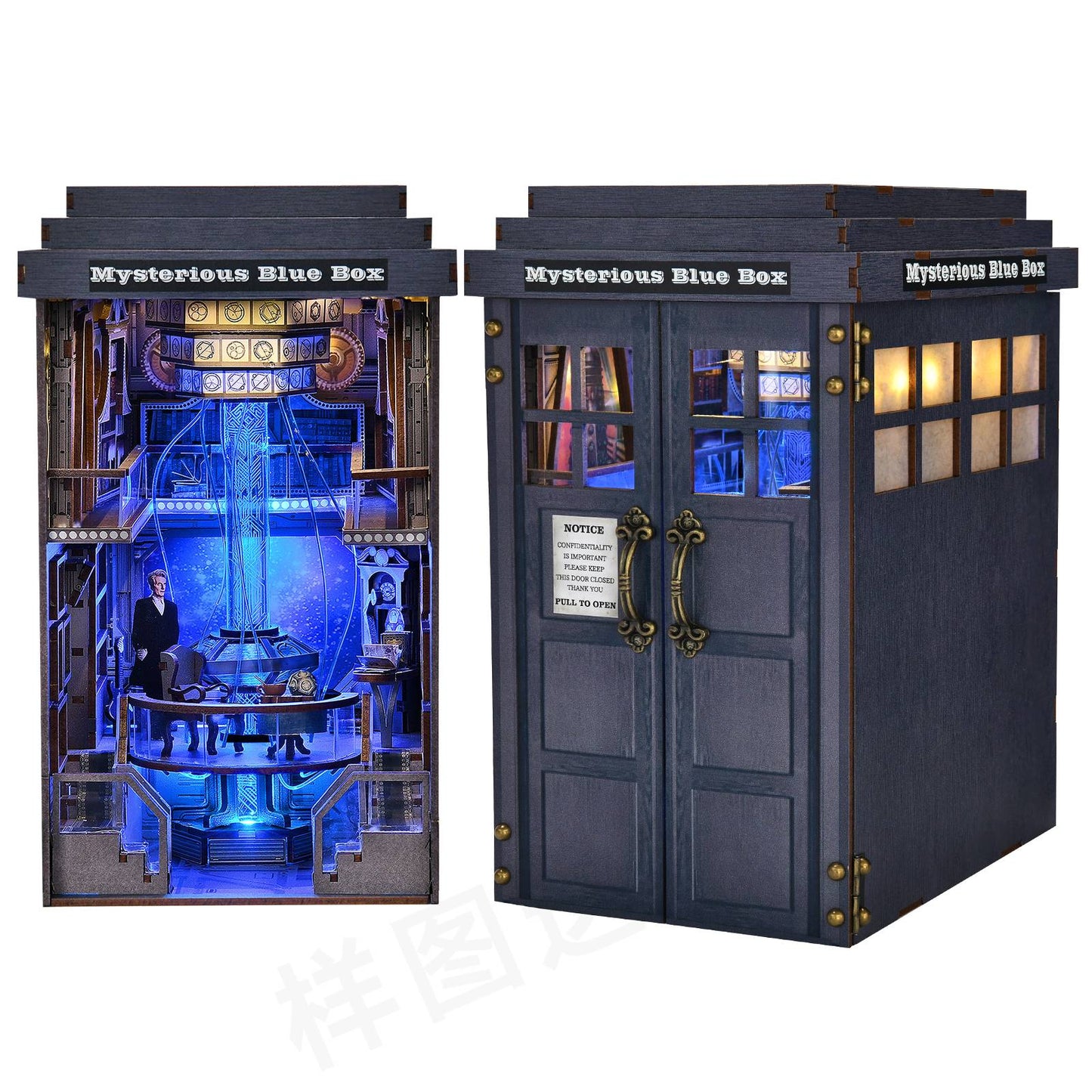 Kit Faça Você Mesmo "Cantinho do Livro" Livraria Cabine Telefônica Misteriosa, Casa de Bonecas de Madeira com Luz, Estante de Livros em Miniatura, Quebra-Cabeça 3D, Decoração para Presente