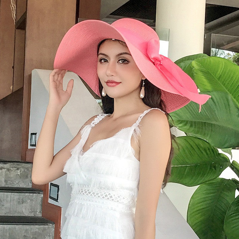Chapéu Feminino Dobrável de Palha de Verão para Praia, Viseiras de Viagem, Proteção Facial Feminina, Boné Balde com Proteção UV, Chapéu de Sol Panamá para Meninas, Atacado