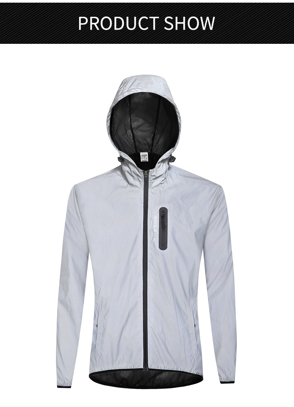 WOSAWE Full Reflective Jacket with Hoodie High Visibility Waterproof Wind Breaker Men Women Hiking Cycling Running Safety Vest