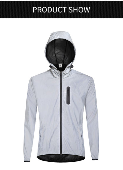 WOSAWE Full Reflective Jacket with Hoodie High Visibility Waterproof Wind Breaker Men Women Hiking Cycling Running Safety Vest