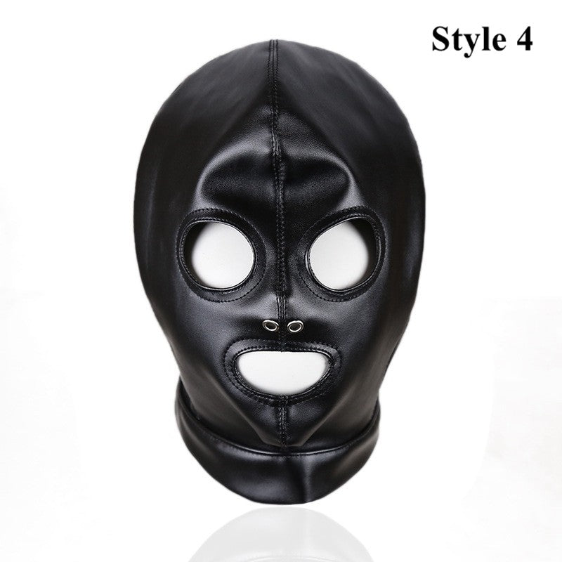 Unisex Latex Hood Mask Sexy Men Women PU Leather Masks Cosplay Flirting Tail Chest Strap Headwear Cosplay Sexy Accessory