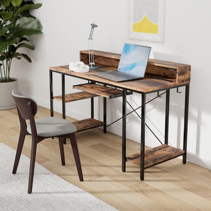 Gaming Desk with Storage Shelves, Home Office Desk with Keyboard Tray Computer Desk 47 inch with LED Lights & Power Outlets