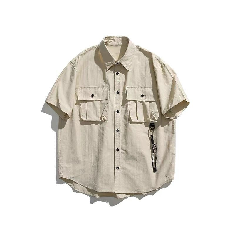 Retro workwear short sleeved suit men's summer thin half sleeved shirt men's street suit MH210