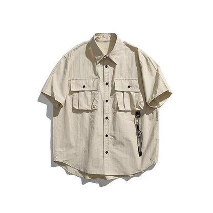 Retro workwear short sleeved suit men's summer thin half sleeved shirt men's street suit MH210