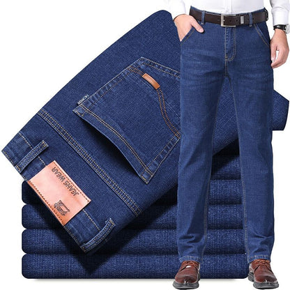 Calça Jeans Masculina Primavera Outono Negócios Casual Confortável Reta Denim Elástica Moda Clássica Macia Premium Azul Preto