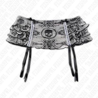 Y2K Skirt Harajuku Letter Skull Print Aesthetics Gothic Retro Mini Skirt Hip Hop Streetwear Dress Punk Grunge Half length skirt